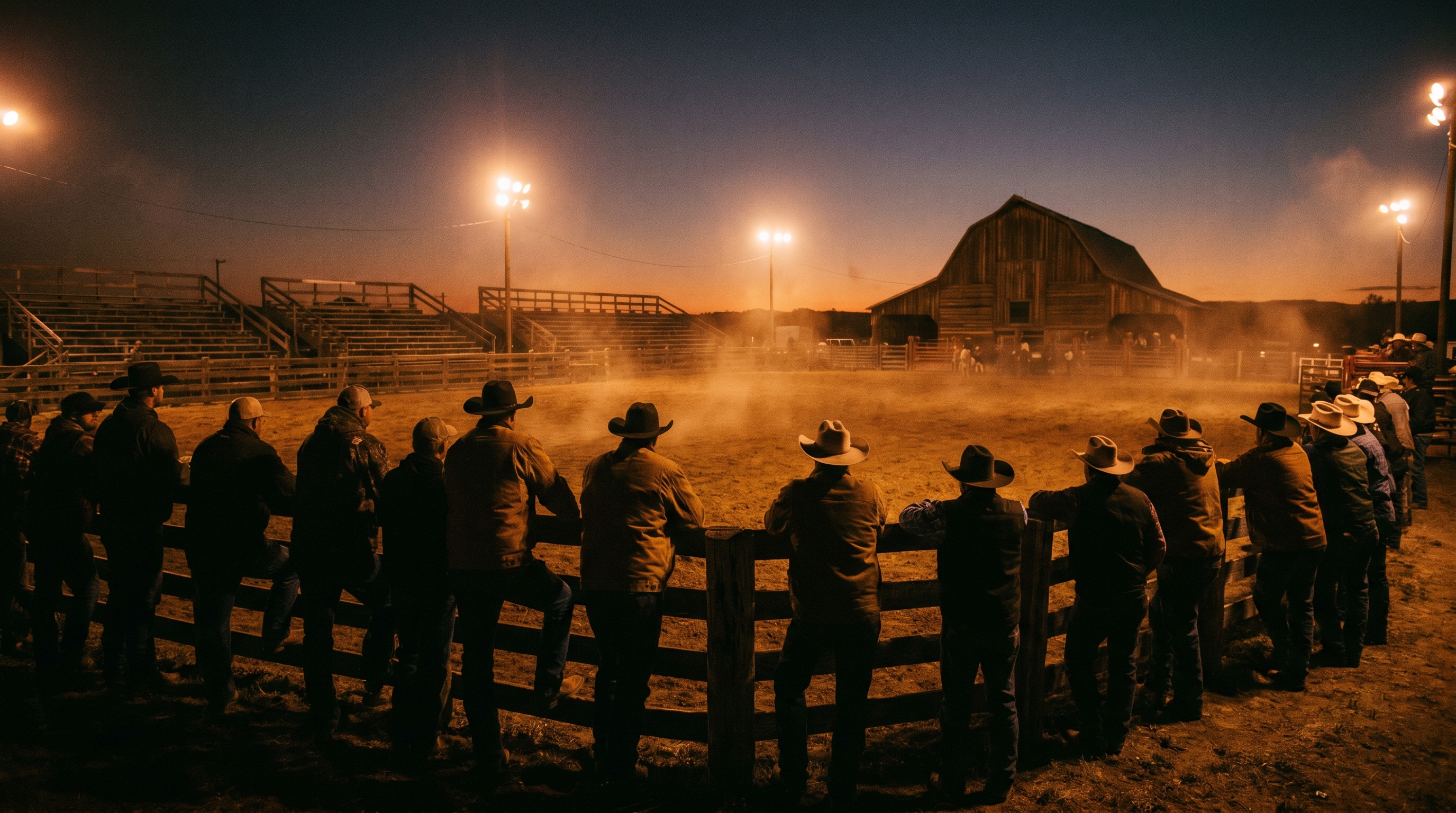 Foule du rodéo au crépuscule